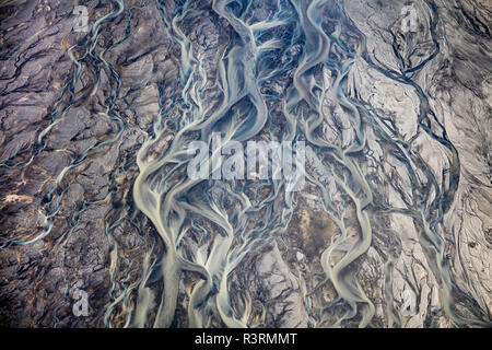 Vue aérienne de l'Islande, les rivières tressé Banque D'Images