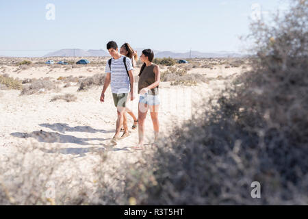 Amis marchant sur la plage, parler Banque D'Images