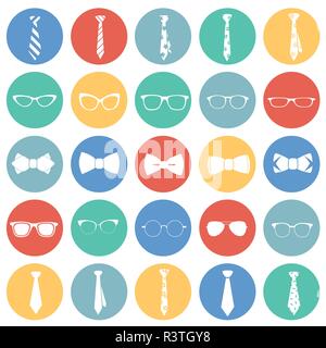 Accessoires de mode Bow Tie lunettes mis sur la couleur de fond des cercles Illustration de Vecteur