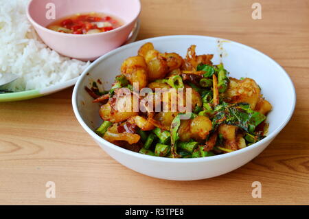 Sauté de porc épicé aux herbes du tendon et le riz ordinaire Banque D'Images