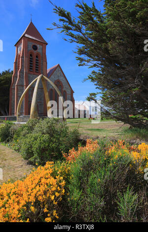 Stanley. La capitale de Îles Falkland. La Cathédrale Christ Church. Passage de os de baleine fait de deux baleines bleues mâchoire. Banque D'Images