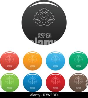 L'icône de la feuille tremble. Contours illustration de aspen leaf vector icons set color isolated on white Illustration de Vecteur