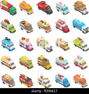 Camion de transport des aliments de rue icons set. Illustration isométrique de 25 camions de transport des aliments de la rue les icônes vectorielles pour le web Illustration de Vecteur