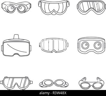 Ski lunettes masque verre icons set. Illustration simple de 9 ski lunettes masque de verre icônes vectorielles pour le web Illustration de Vecteur