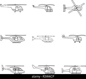 Avions militaires hélicoptères icons set du broyeur. Contours illustration de 9 avions militaires hélicoptères vector icons du broyeur pour le web Illustration de Vecteur