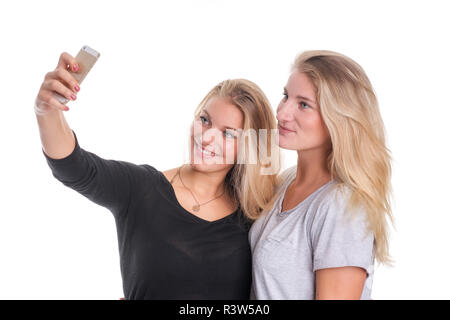 2 blondes faisant un selfies Banque D'Images