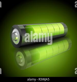 3D réaliste de l'état de charge de batterie verte indicateur, Illustration de Vecteur