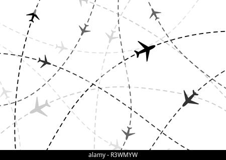Beaucoup de plans sur les traces en pointillés noirs sur fond blanc Illustration de Vecteur
