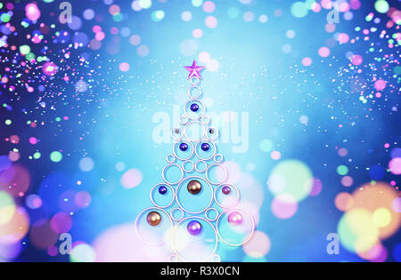Arbre de Noël avec Abstract colorful Lumières floues pour noël définition,3d illustration Banque D'Images