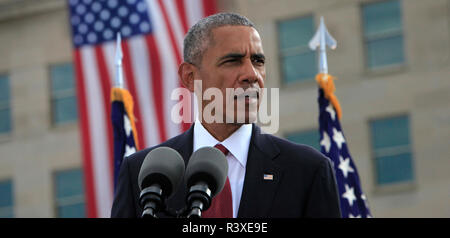 Le président Barack Obama prononce une allocution à la cérémonie de célébration du souvenir au Pentagone sur 9-11-16 Banque D'Images