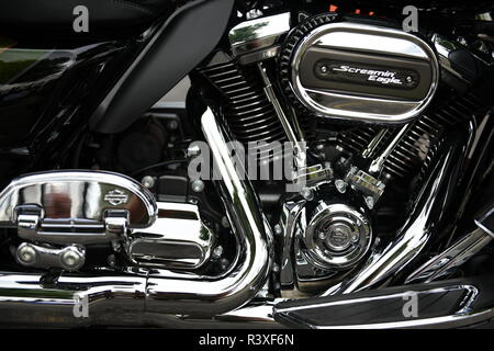 Harley Davidson moto Screamin' Eagle assemblée moteur isolé, vue en gros plan. Banque D'Images