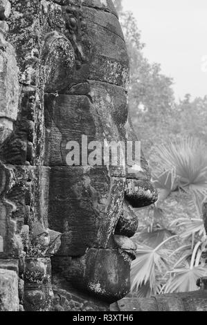 Close-up of a face au temple Bayon, Cambodge Banque D'Images