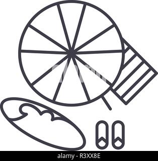 Parapluie de plage et baignade sur l'icône de la ligne du concept. Parapluie de plage et piscine bord vector illustration linéaire, symbole, d'un signe Illustration de Vecteur