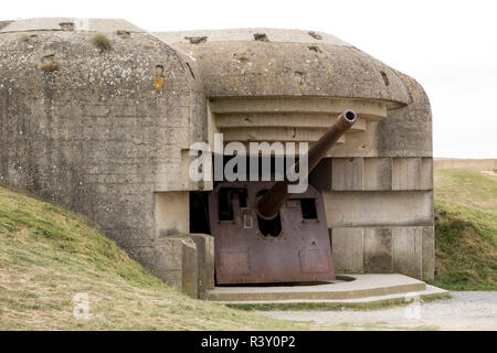 Longues, Allemand 150mm gun casemate, longues batterie, Normandie Banque D'Images