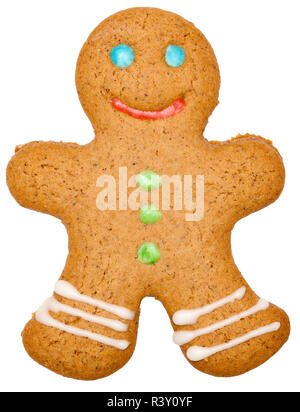 Noël glacé Gingerbread Man Sugar cookie isolé sur fond blanc Banque D'Images