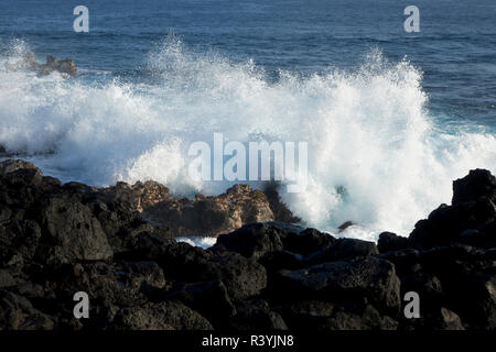 D'énormes vagues se briser contre les roches de lave sur la côte de Big Island, Hawaii Banque D'Images