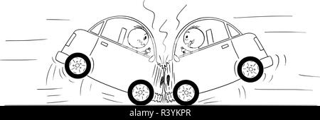 Bandes dessinées de deux voitures Accident Crash Illustration de Vecteur