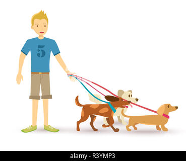 Happy teen walking with dog animal télévision illustration Banque D'Images