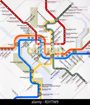 Métro Carte du métro de Washington DC Banque D'Images