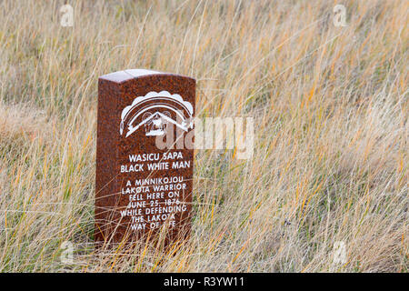 Montana, Little Bighorn Battlefield National Monument, d'une pierre tombale guerrier lakota marqueur où est tombé le 25 juin 1876 Banque D'Images