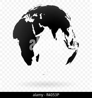 Globe terrestre de la Terre très détaillées, les pays arabes, la Chine, l'Inde. Noir sur fond blanc. Illustration de Vecteur