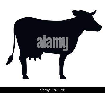 Silhouette noire. Jolie vache. Farm animal domestique. Style plat design animal. Vector illustration isolé sur fond blanc. Illustration de Vecteur