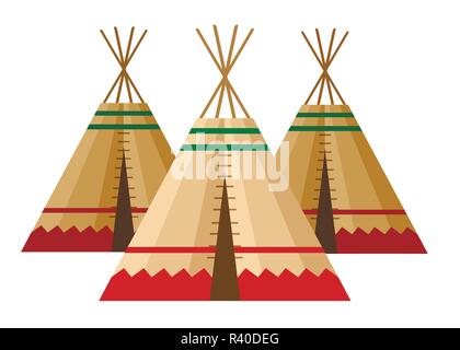 Tente indienne ou wigwam. Demeure de l'ONU du Canada, de Sibérie, d'Amérique du Nord. Maison de cuir. Télévision vector Illustration sur un fond blanc. Illustration de Vecteur