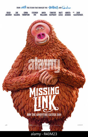 Missing Link (2019) réalisé par Chris Butler et avec Hugh Jackman, Zoe Saldana, Emma Thompson et Timothy Olyphant. M. Link se joint à une expédition dans la vallée de Shangri-La. Banque D'Images