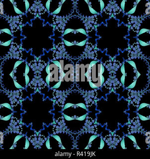 Résumé Contexte géométrique noir, orné de décorations transparente et turquoise violet bleu sur noir, nuances de vastes et rêveur Banque D'Images