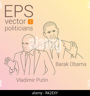 Portrait de vecteur de deux présidents Barack Obama et Vladimir Poutine Banque D'Images