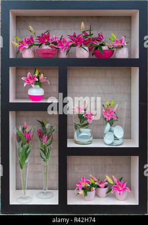 Lis dans un vase debout sur des étagères Banque D'Images