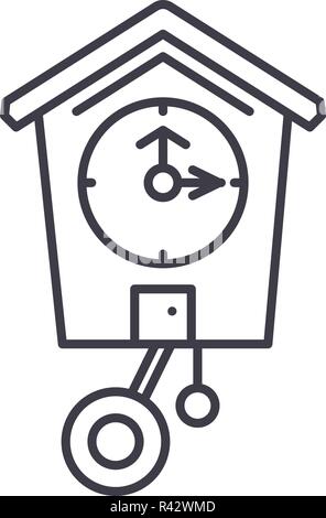 L'icône de la ligne horloge coucou concept. Cuckoo Clock vector illustration linéaire, symbole, d'un signe Illustration de Vecteur