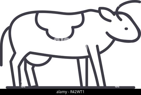 L'icône de la ligne de vache mignon concept. Vache Cute vector illustration linéaire, symbole, d'un signe Illustration de Vecteur