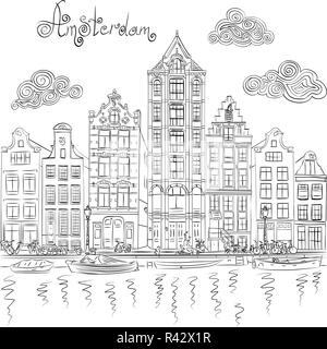 Vue sur la ville de vecteur d'un canal à Amsterdam Banque D'Images