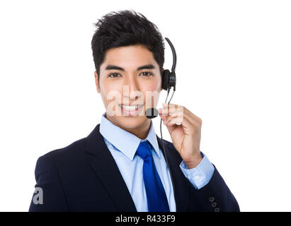 Asian Young Woman with headset Banque D'Images