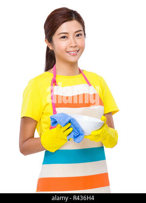Femme au foyer asiatique lave-vaisselle Banque D'Images