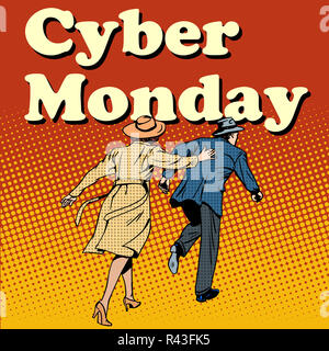 Les clients du Cyber Monday, exécuter en vente Banque D'Images