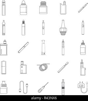 La fumée de cigarette électronique cig mod icons set. Illustration de contour 25 cigarette électronique fumer cig mod icônes vectorielles pour le web Illustration de Vecteur