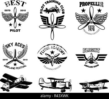 Ensemble d'avion vintage voir emblèmes. Éléments de conception pour le logo, étiquette, signer, menu. Vector illustration Illustration de Vecteur