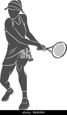 Joueur de tennis avec une silhouette de racket sur un fond blanc Illustration de Vecteur