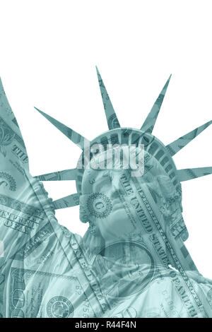 Lady Liberty et US dollar bills Banque D'Images