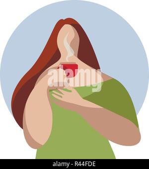 Femme avec une tasse de thé ou café Illustration de Vecteur