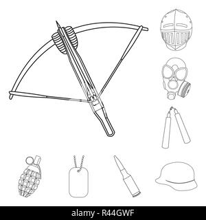 Types d'armes contours icônes de collection set pour la conception d'armes à feu et armes blanches.symbole vecteur illustration de stock. Illustration de Vecteur