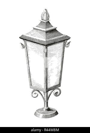 Lampe Vintage street dessin gravure sur fond blanc Illustration de Vecteur