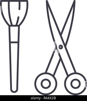 Ciseaux et brosse visagiste icône ligne concept. Ciseaux et brosse linéaire visagiste vecteur illustration, symbole, d'un signe Illustration de Vecteur