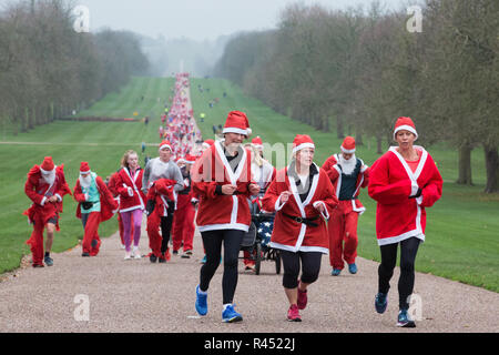 Windsor, Royaume-Uni. 25 novembre, 2018. Porteur habillé en père Noël et ses rennes prendre part au 2018 Santa Dash dans l'aide de l'Alexander Devine Children's Hospice sur la longue promenade à Windsor Great Park. Credit : Mark Kerrison/Alamy Live News Banque D'Images