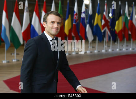 Bruxelles, Belgique. 25Th Nov, 2018. Le président français, Emmanuel Macron arrive à un Brexit spécial sommet à Bruxelles, Belgique, le 25 novembre 2018. Credit : Ye Pingfan/Xinhua/Alamy Live News Banque D'Images