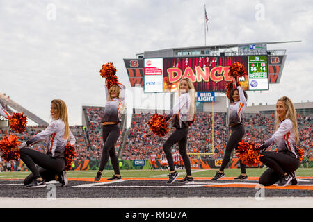 Cincinnati, OH, USA. 25Th Nov, 2018. Cincinnati Bengals cheerleaders effectuer dans un match entre les Cleveland Browns et les Bengals de Cincinnati le 25 novembre 2018 au Stade Paul Brown à Cincinnati, OH. Adam Lacy/CSM/Alamy Live News Banque D'Images