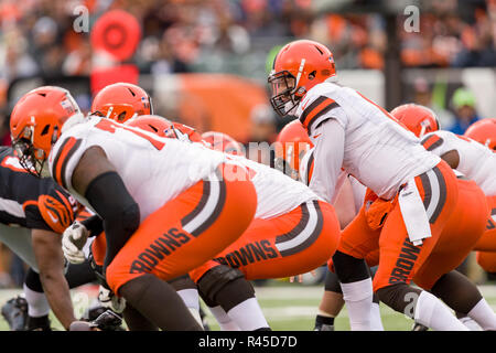 Cincinnati, OH, USA. 25Th Nov, 2018. Le quart-arrière des Cleveland Browns Baker Mayfield (6) prend un jeu dans un match entre les Cleveland Browns et les Bengals de Cincinnati le 25 novembre 2018 au Stade Paul Brown à Cincinnati, OH. Adam Lacy/CSM/Alamy Live News Banque D'Images