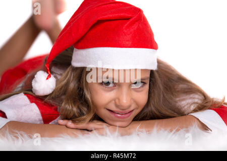 Cute girl with Santa outfit Banque D'Images